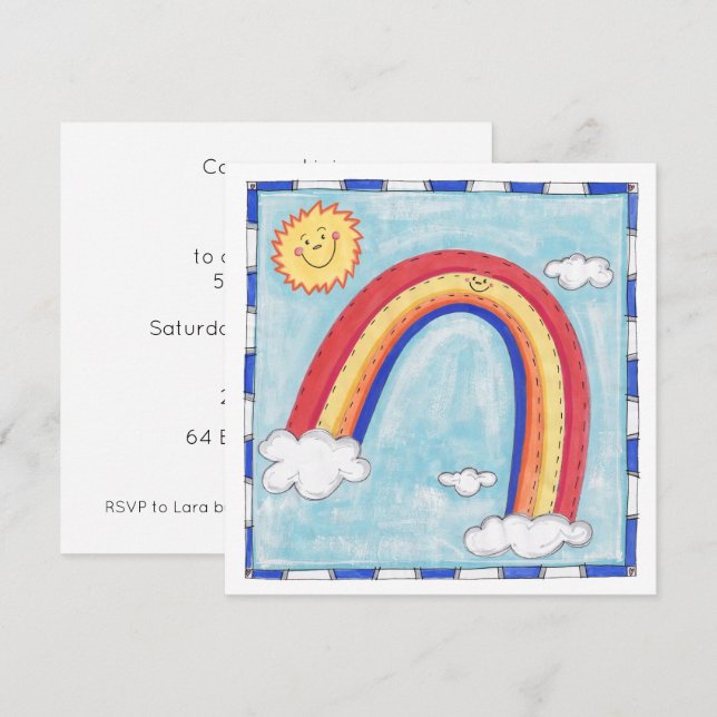 Invitation personnalisée d'anniversaire arc-en-cie (Devant / Derrière)