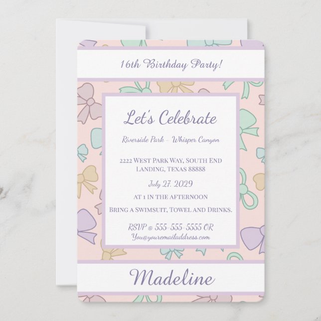 Invitation personnalisée d'anniversaire avec ruban (Devant)