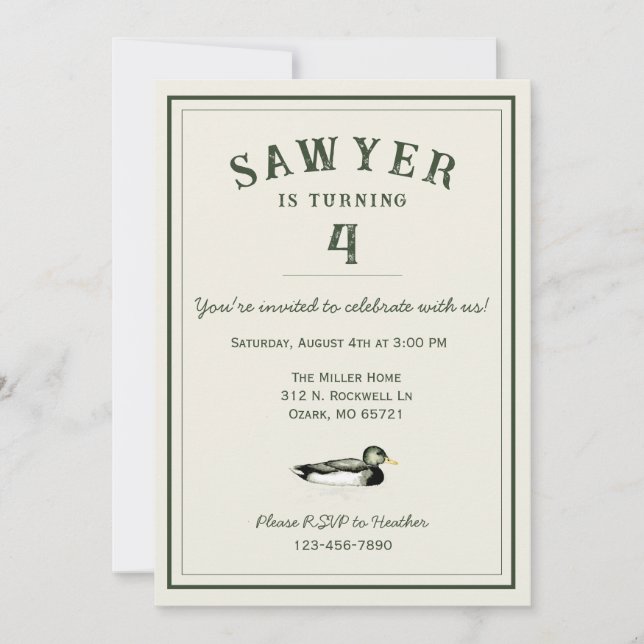 Invitation personnalisée d'anniversaire de canard (Devant)