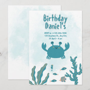 Invitation personnalisée d'anniversaire de crabe s