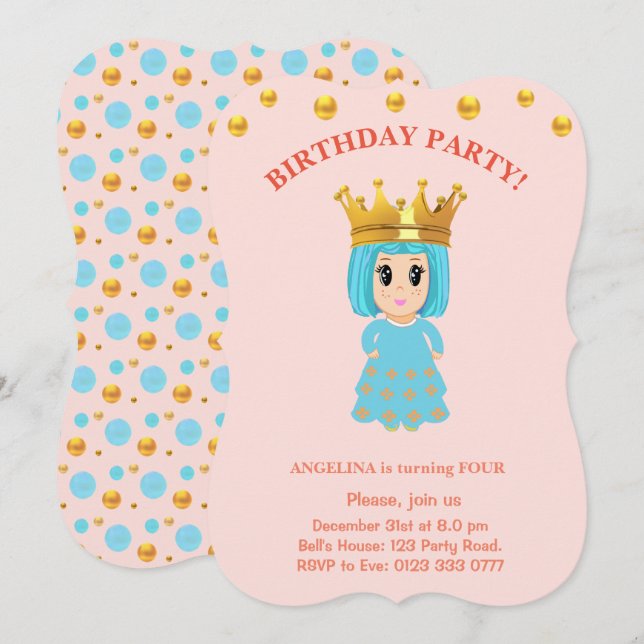 Invitation personnalisée d'anniversaire de fille m (Devant / Derrière)