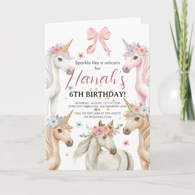 Invitation personnalisée d'anniversaire de Licorne (Devant)