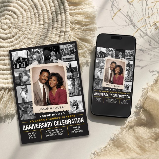 Invitation personnalisée d'anniversaire de mariage (Custom Anniversary Invite, Retro Photo Collage Invitation)