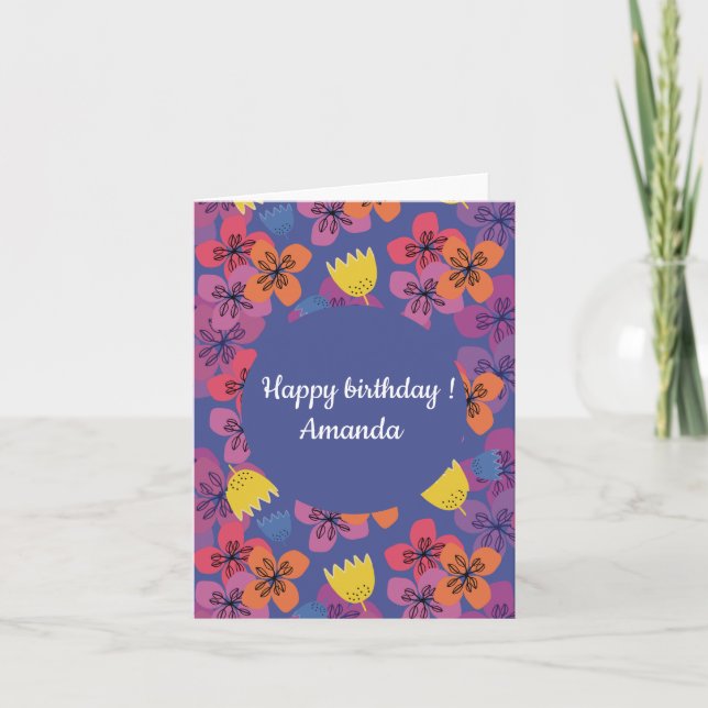 Invitation personnalisée d'anniversaire fleur bleu (Devant)