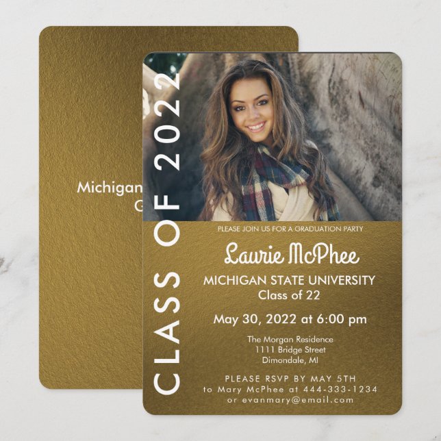 Invitation personnalisée de graduation avec photo  (Devant / Derrière)