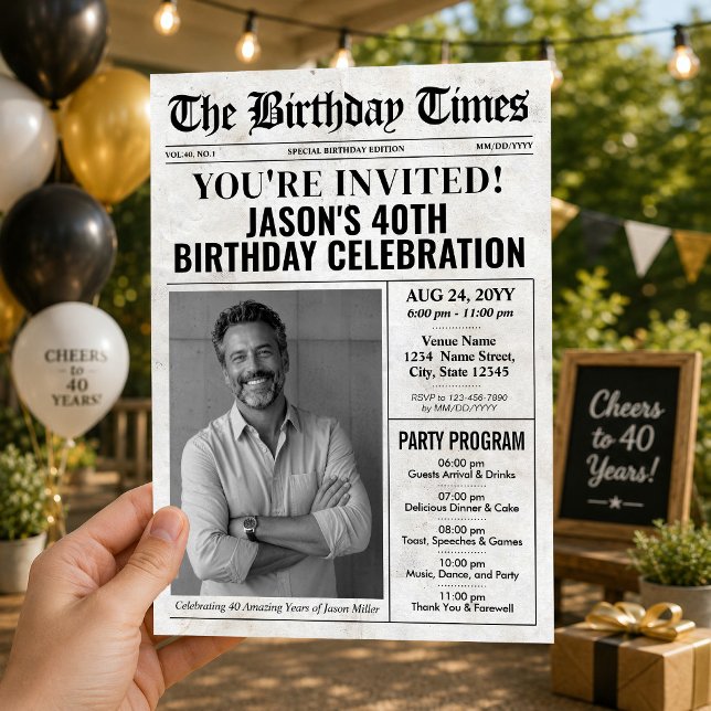 Invitation personnalisée de journal de naissance a (Custom Birthday Newspaper Invitation with Program)