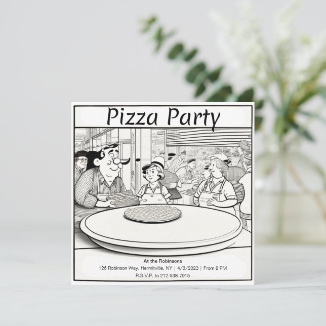 Invitation personnalisée de la fête de la pizza (Debout devant)