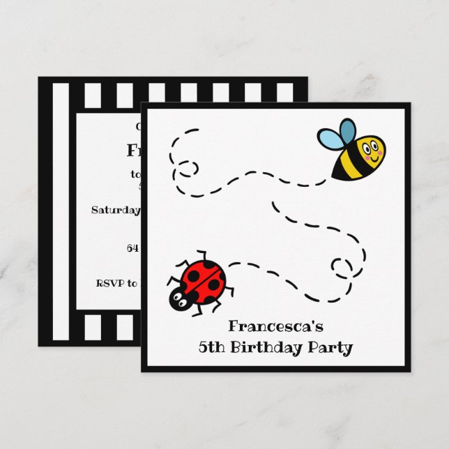 Invitation personnalisée de Ladybird et Bumblebee (Devant / Derrière)