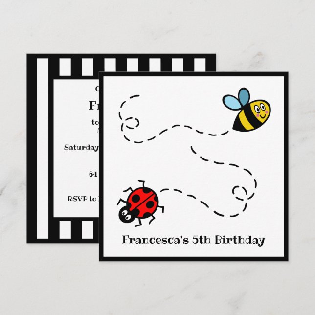 Invitation personnalisée de Ladybird et Bumblebee (Devant / Derrière)