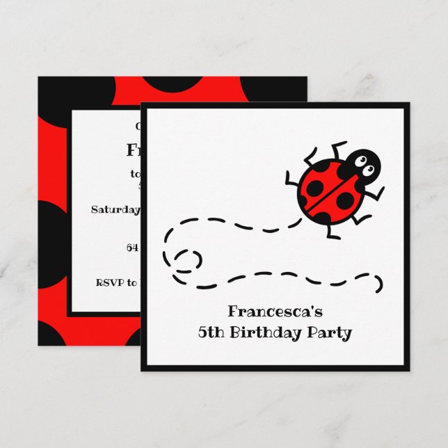Invitation personnalisée de Motif Ladybird (Devant / Derrière)