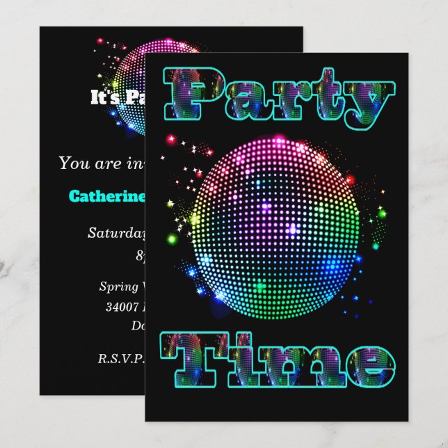 Invitation personnalisée Disco Ball Party (Devant / Derrière)