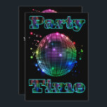 Invitation personnalisée Disco Ball Party<br><div class="desc">Cette invitation a une grande boule de disco colorée et les mots PARTY TIME sur le devant et une petite boule de disco sur le dos avec exemple de texte d'invitation de la partie. Utilisez le bouton personnaliser pour modifier ou supprimer tout texte à l'arrière. Le texte sur le devant...</div>