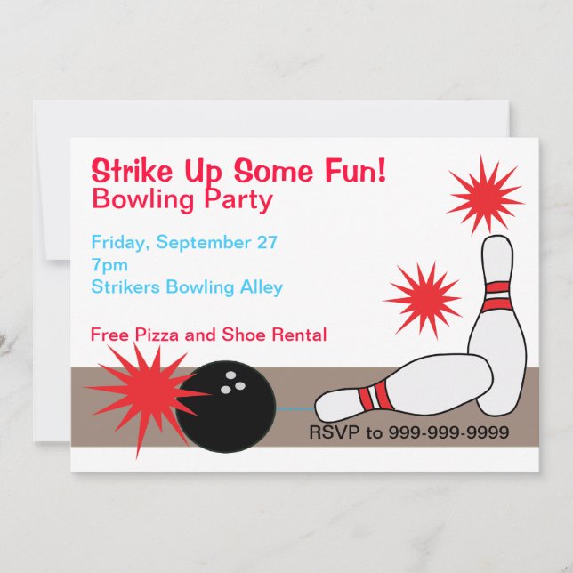 Invitation personnalisée du Bowling Alley Party (Devant)
