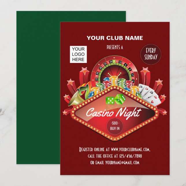 Invitation personnalisée du Club Casino Night Part (Devant / Derrière)
