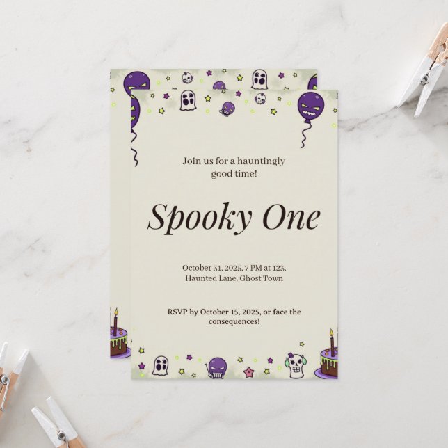 Invitation personnalisée éffrayant One Halloween P (Devant/Arrière en situation)