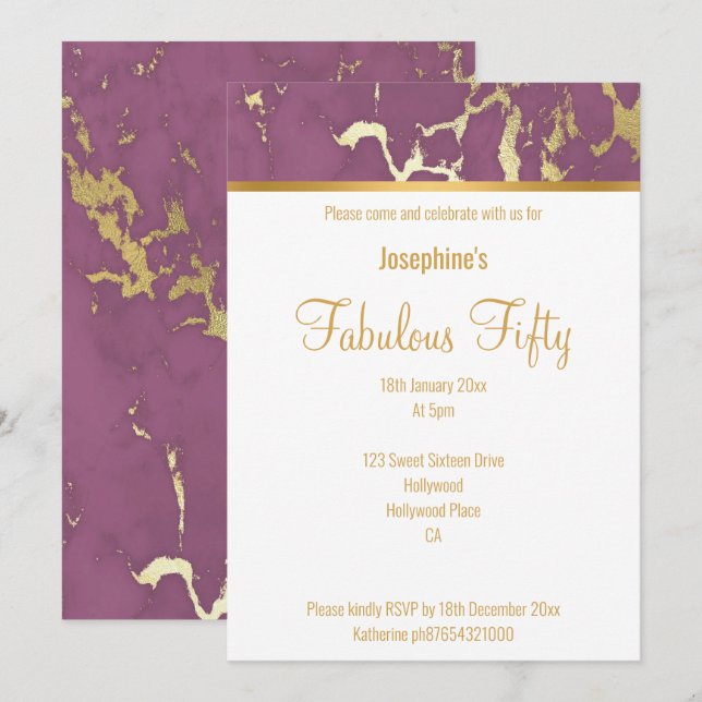 INVITATION PERSONNALISÉE EN OR BLANC ÉLÉGANT (Devant / Derrière)