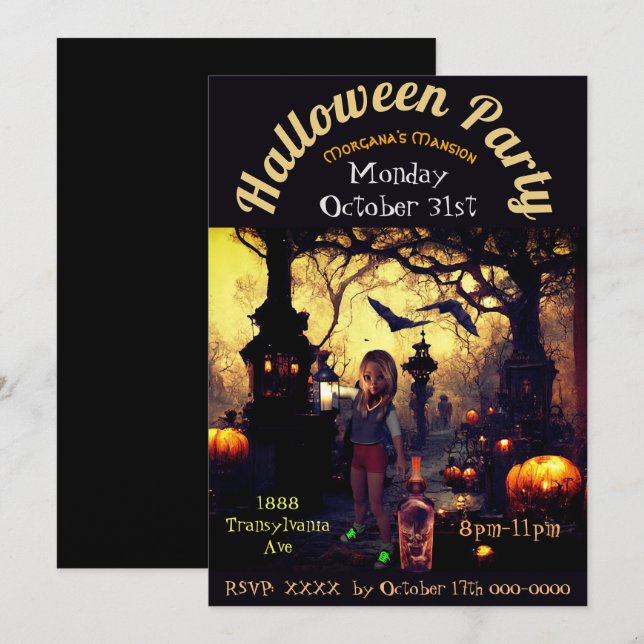 Invitation personnalisée Halloween pour le manoir  (Devant / Derrière)