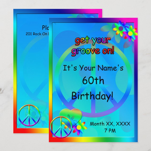 Invitation personnalisée Hippie Birthday (Devant / Derrière)