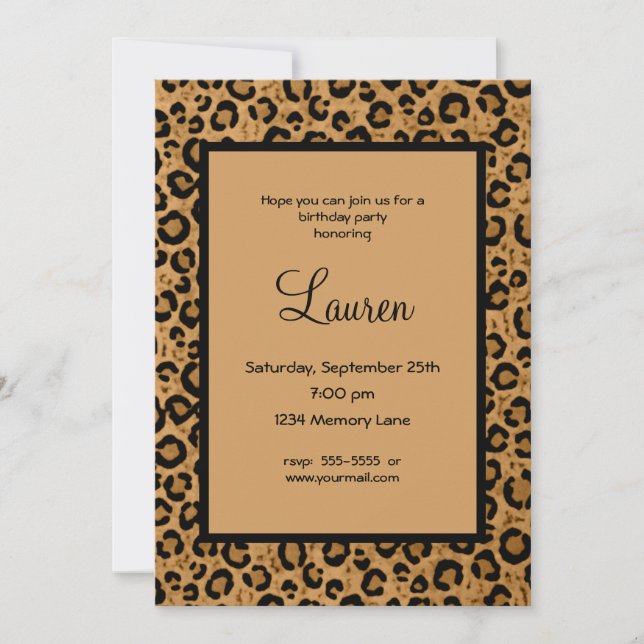 Invitation personnalisée Leopard 21e anniversaire (Devant)