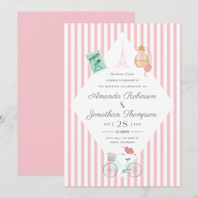 Invitation personnalisée Mariage à thème Paris (Devant / Derrière)