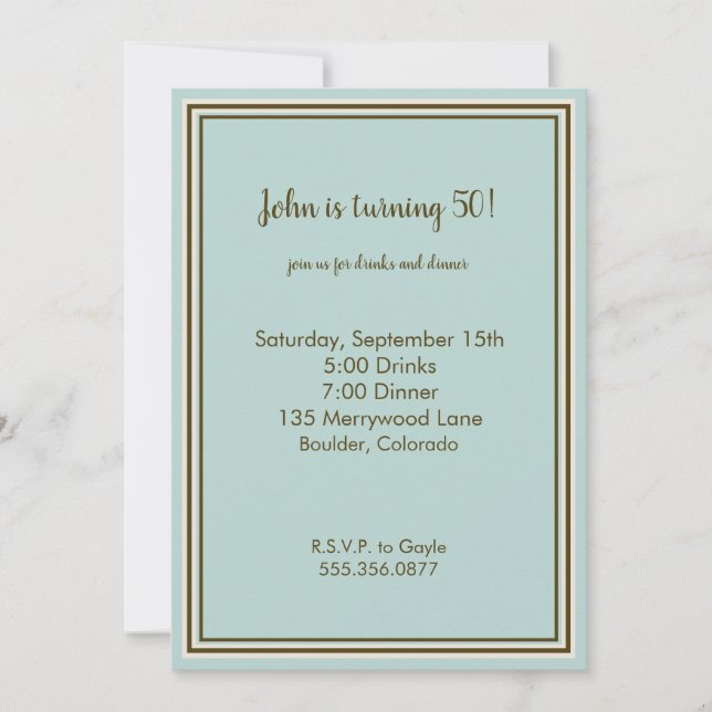 Invitation Personnalisée Marron et Aqua (Devant)