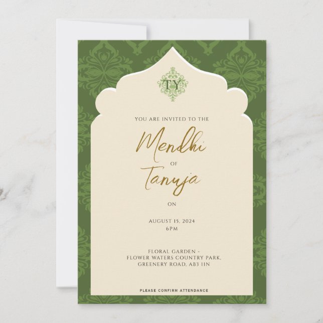 Invitation personnalisée Mendhi | Soirée Henna (Devant)