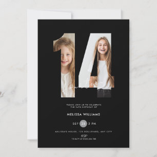Invitation personnalisée noire pour les 14 ans ave