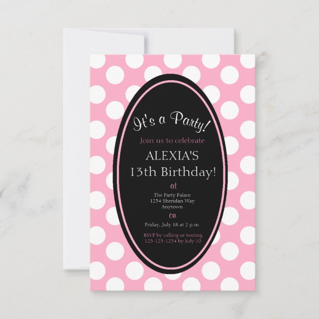 Invitation personnalisée Pink Polka Dot Party (Devant)