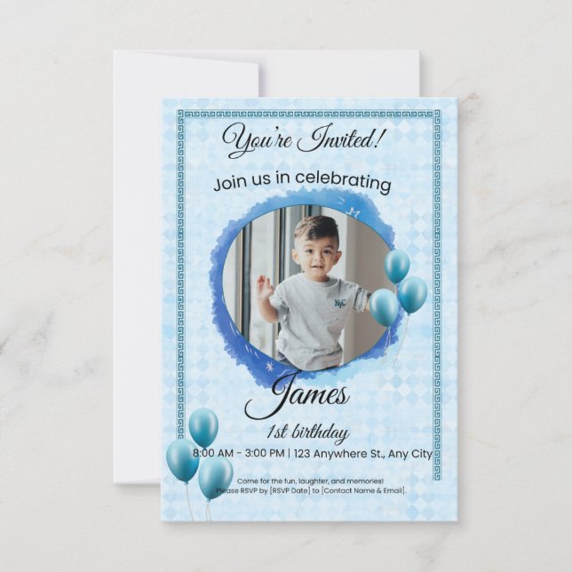 Invitation personnalisée pour anniversaire avec ph (Devant)