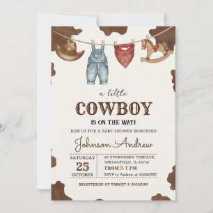 Invitation Personnalisée pour Baby Shower Cow-Boy