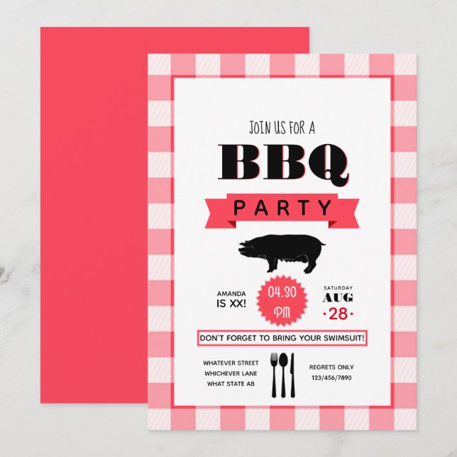Invitation personnalisée pour barbecue d'anniversa (Devant / Derrière)