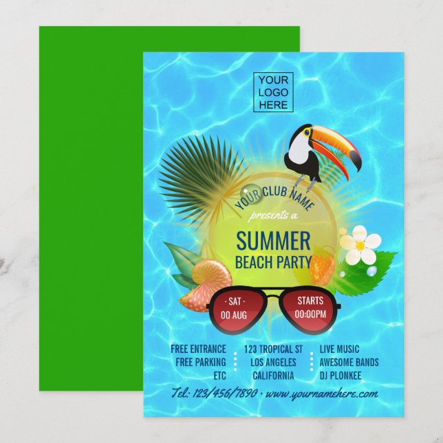 Invitation personnalisée pour la fête de plage d'é (Devant / Derrière)
