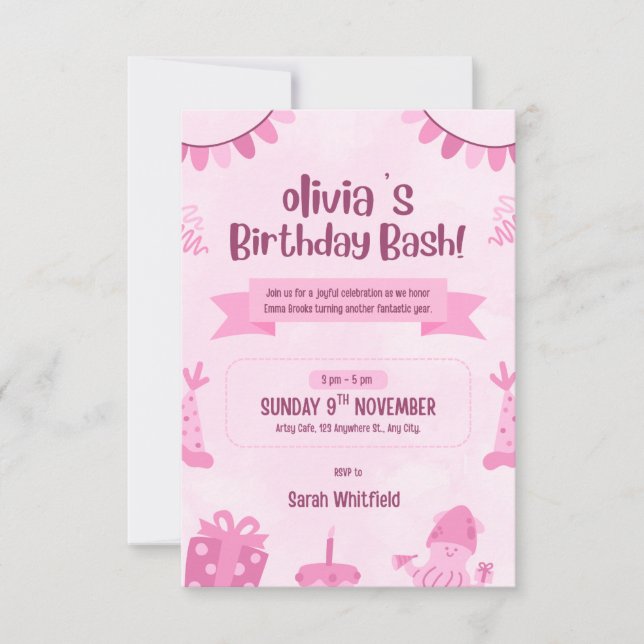 Invitation personnalisée pour la fille d'anniversa (Devant)