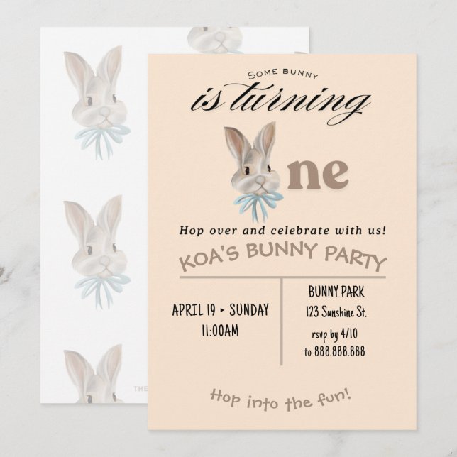 Invitation personnalisée pour le 1er anniversaire  (Devant / Derrière)