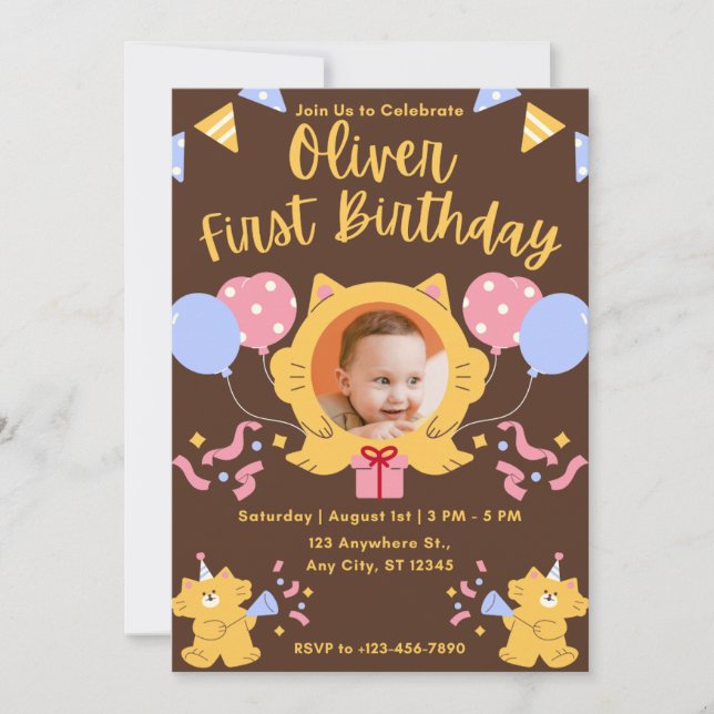 Invitation personnalisée pour le 1er anniversaire  (Devant)