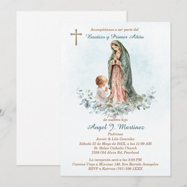 Invitation Personnalisée pour le baptême d'un garçon (Devant / Derrière)
