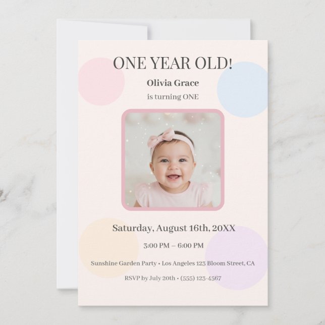 Invitation personnalisée pour le premier anniversa (Devant)