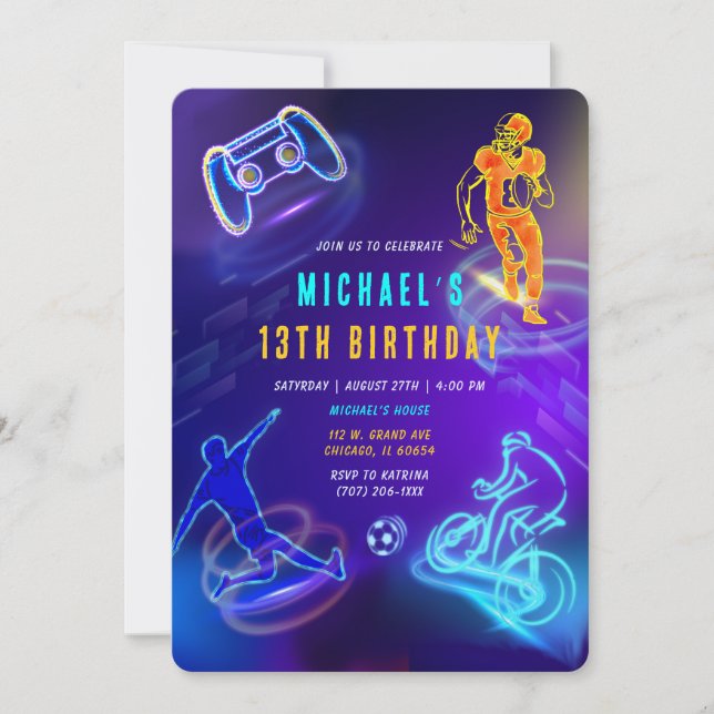 Invitation personnalisée pour les 13 ans d'un garç (Devant)
