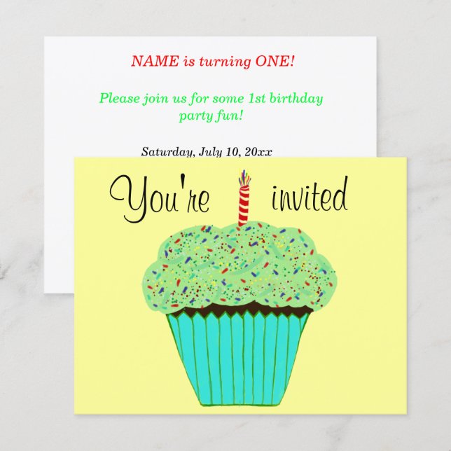Invitation personnalisée pour un gâteau cupcake ve (Devant / Derrière)