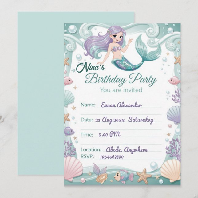 Invitation personnalisée pour une fête d'anniversa (Devant / Derrière)