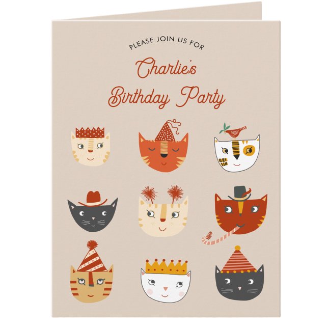 Invitation personnalisée pour une fête d'anniversa (Fun kitty cat personalized birthday party invitation for animal lovers)