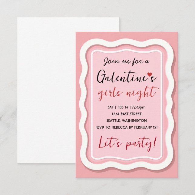 Invitation personnalisée pour une fête de Galentin (Devant / Derrière)