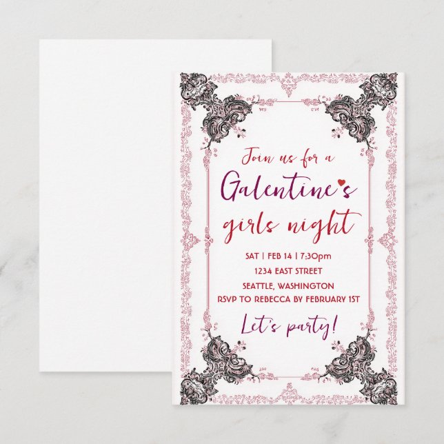Invitation personnalisée pour une fête de Galentin (Devant / Derrière)