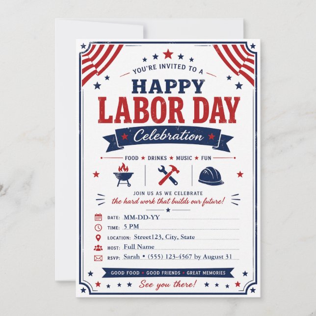 Invitation personnalisée pour une fête de Labour D (Devant)