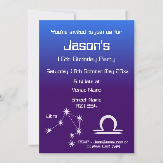 Invitation personnalisée pour une fête sur le thèm (Devant)