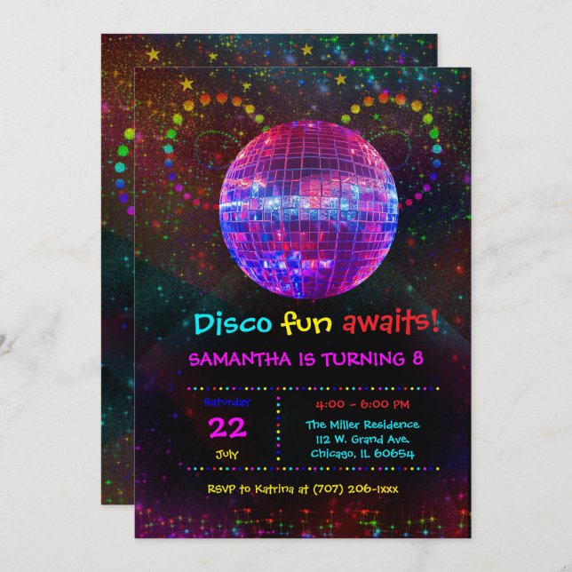 Invitation personnalisée pour une soirée disco - C (Devant / Derrière)