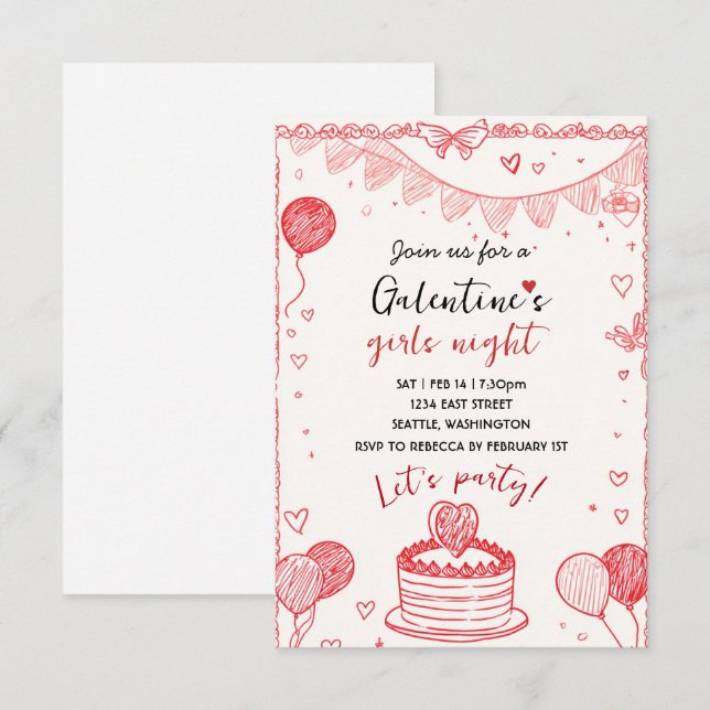 Invitation personnalisée pour une soirée Galentine (Devant / Derrière)