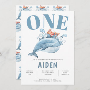 Invitation Personnalisée Première fête d'anniversaire Baleine