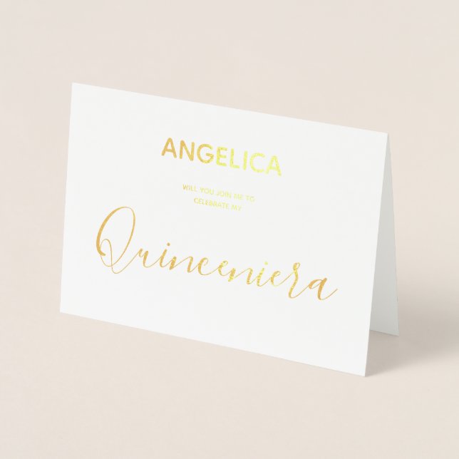 Invitation personnalisée Quinceañera Gold (Devant)