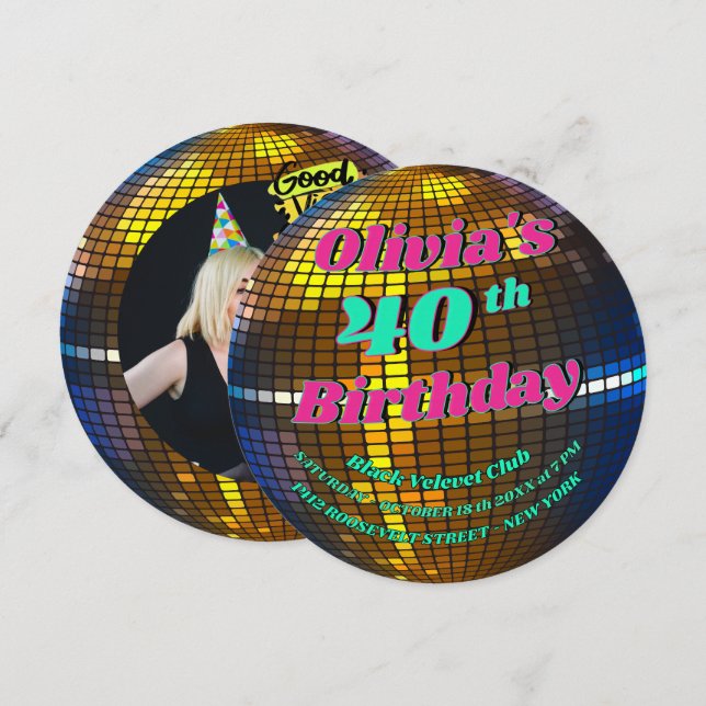 Invitation personnalisée Rétro Disco Fever : Boule (Devant / Derrière)